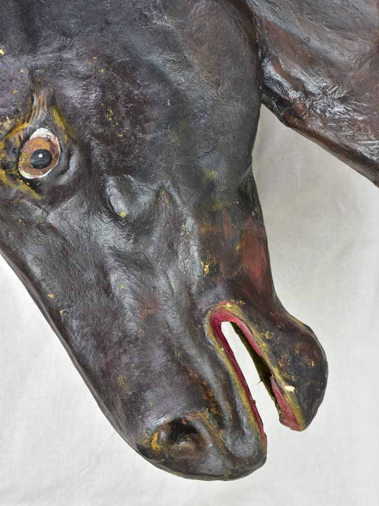 Life-size antique French paper mache horse head