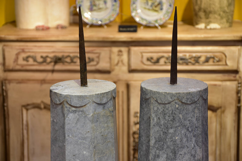 Pair of extra-large stone candle holders