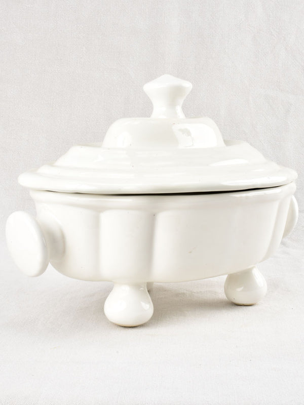 Large Dieulefit footed tureen with white glaze 15¾"