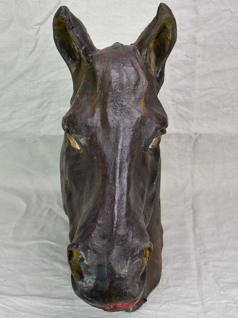 Life-size antique French paper mache horse head