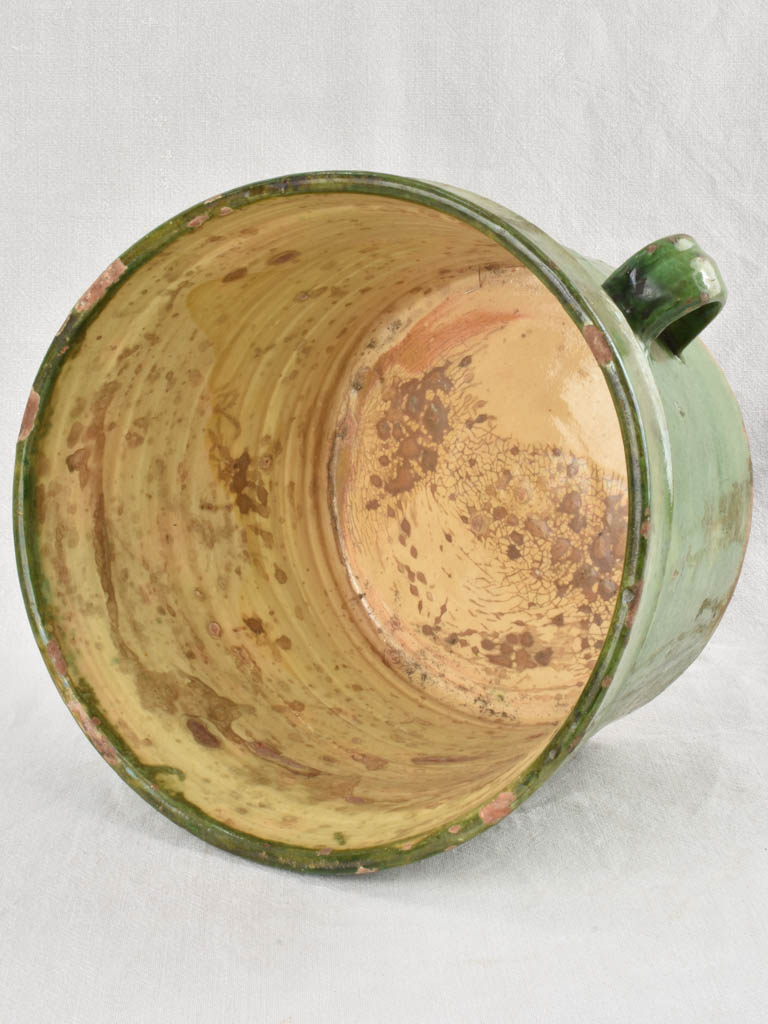 Green & yellow cache-pot / fish pot with 2 handles