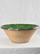 Very large Provencal tian bowl with green glaze and old repairs 24¾"