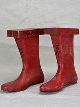 Antique French wooden boot molds - red