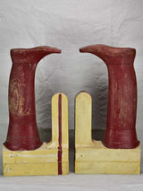 Large antique French wooden boot molds - red