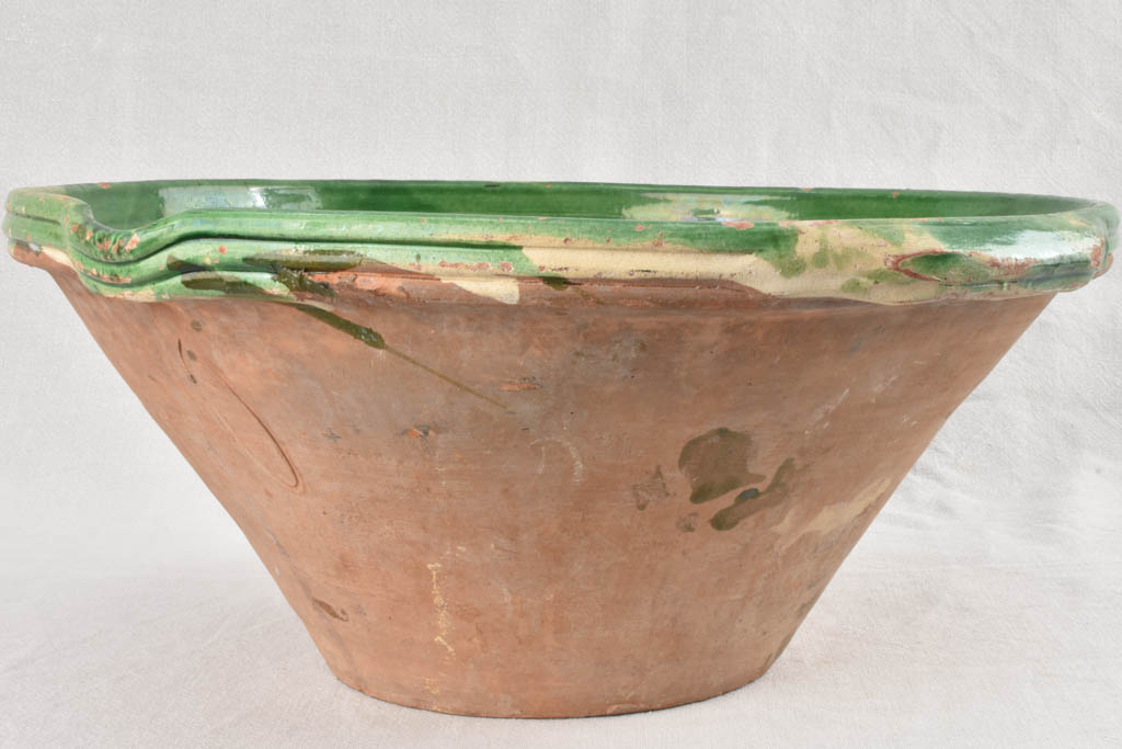 Very large tapered tian bowl with green glaze from South West France19¾"