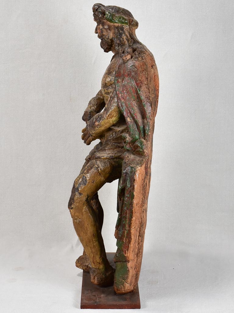 Vintage Iron-Mounted Christ Wooden Figure