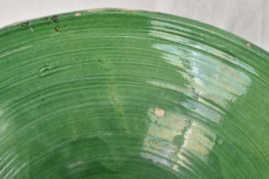 Very large tapered tian bowl with green glaze from South West France19¾"