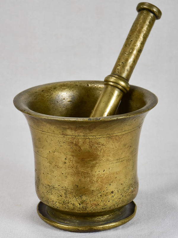 18th-century French pharmacy mortar and pestle in bell metal