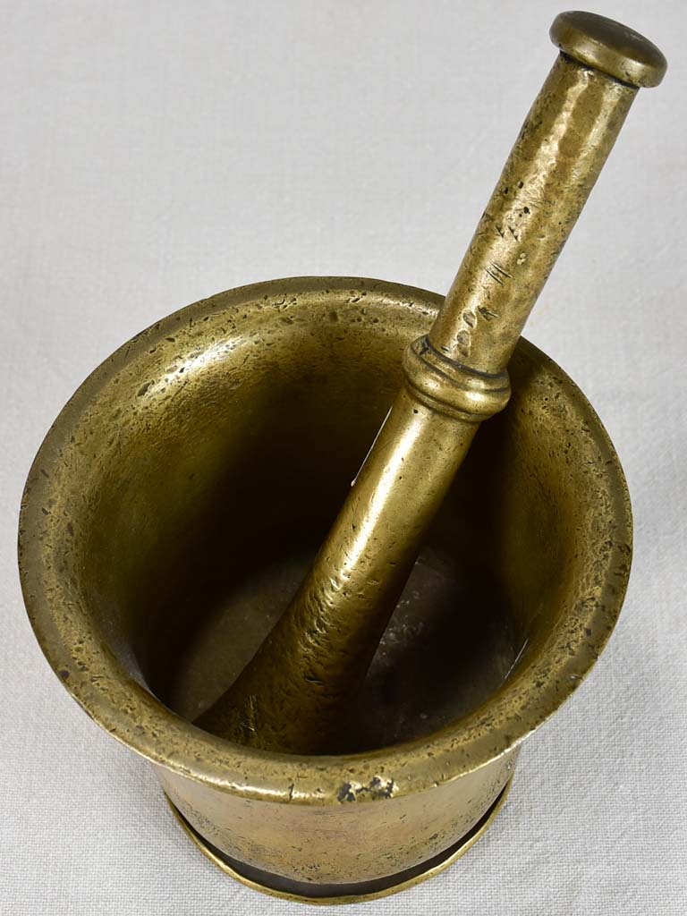 18th-century French pharmacy mortar and pestle in bell metal
