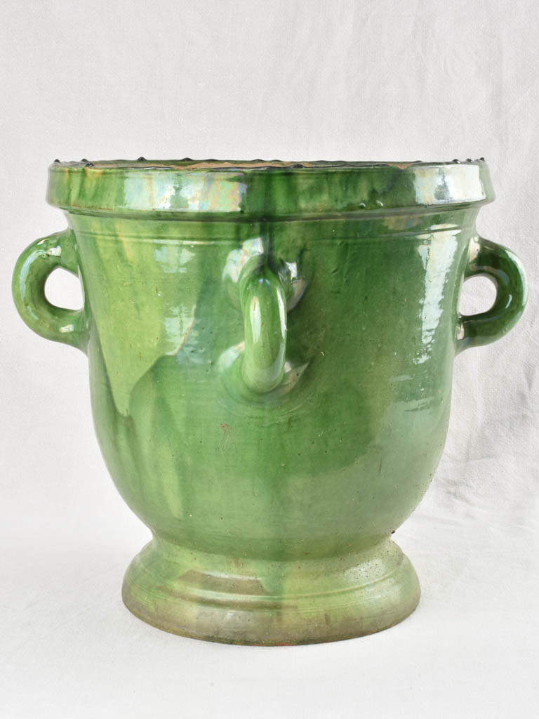 Antique French citrus planter with 4 handles & green glaze Castelnaudary 17¼"