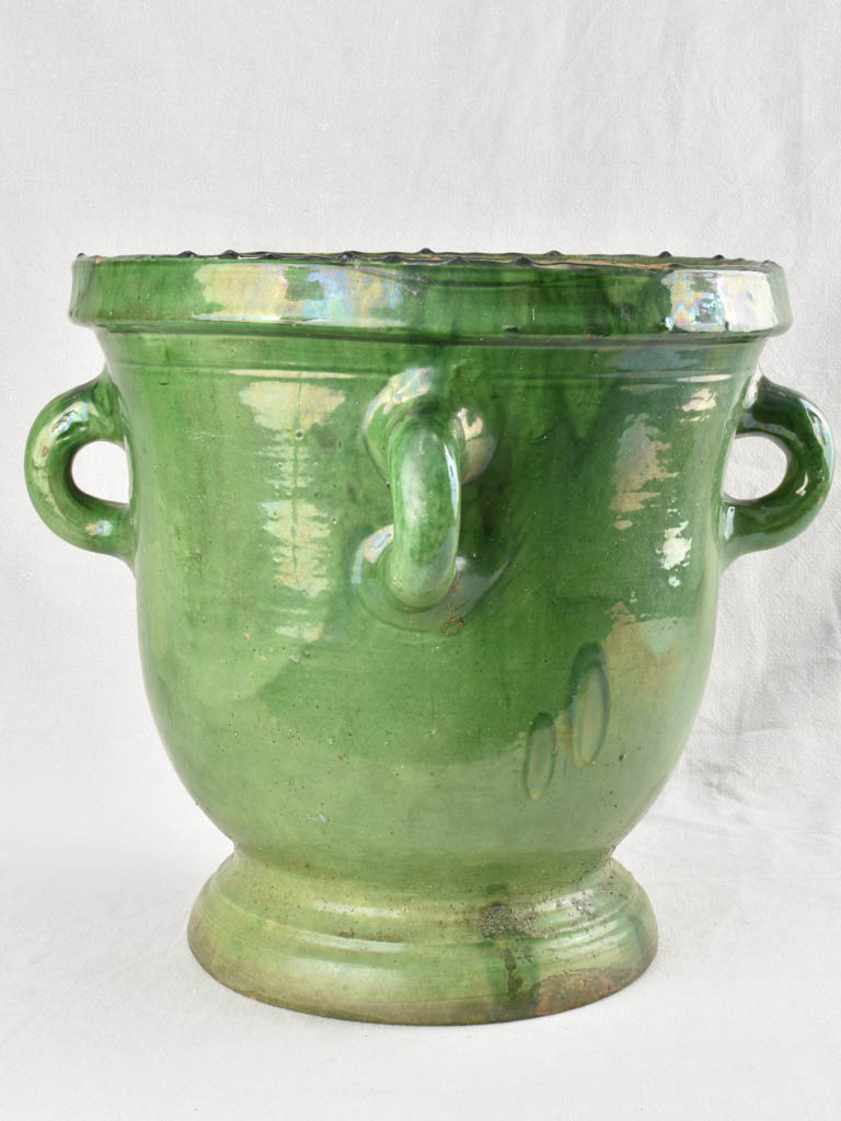 Antique French citrus planter with 4 handles & green glaze Castelnaudary 17¼"