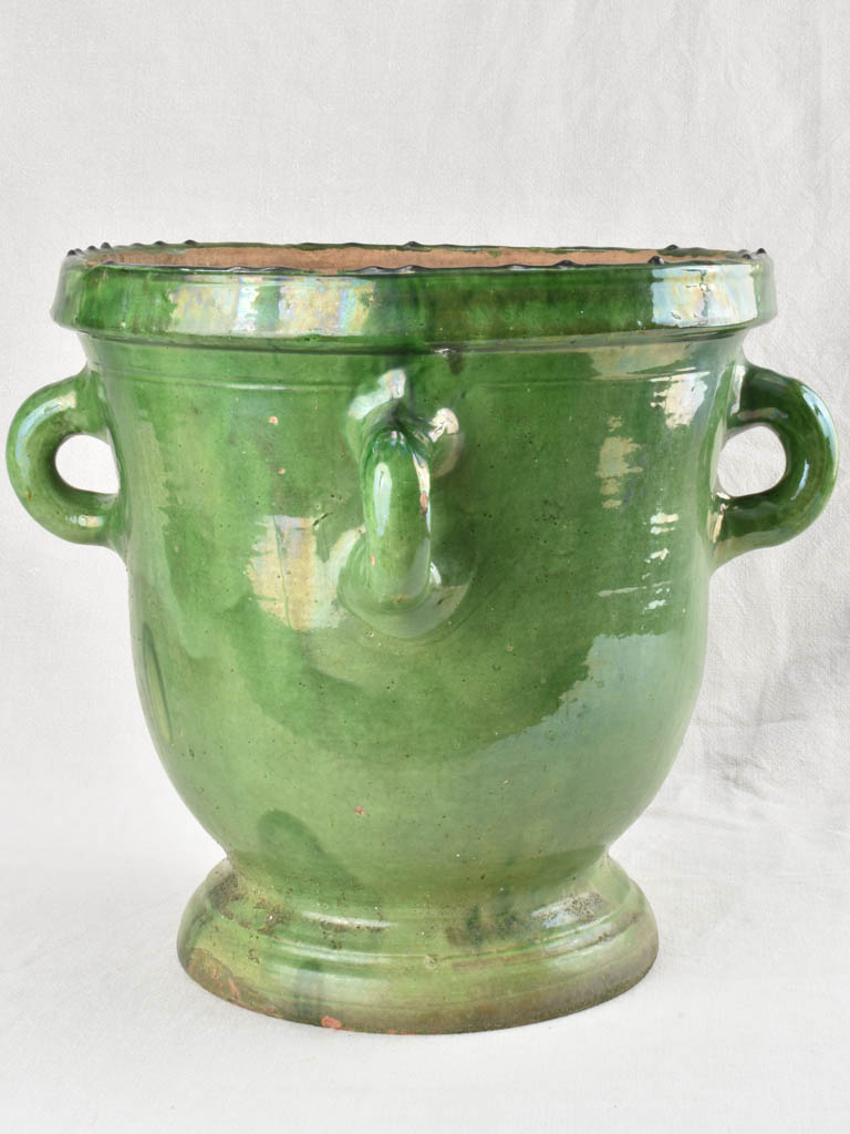 Antique French citrus planter with 4 handles & green glaze Castelnaudary 17¼"