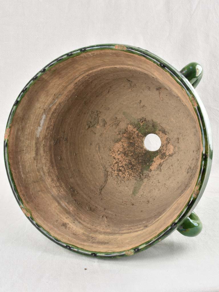 Antique French citrus planter with 4 handles & green glaze Castelnaudary 17¼"