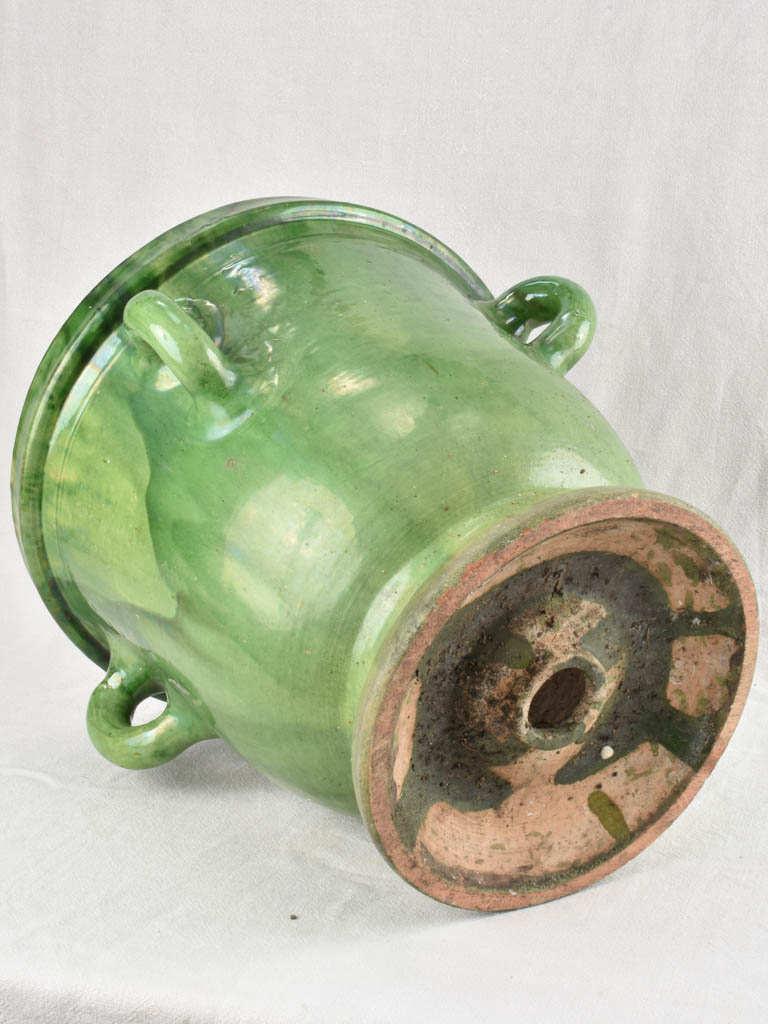 Antique French citrus planter with 4 handles & green glaze Castelnaudary 17¼"