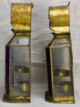 Two antique gold, red and blue wall lanterns 18½