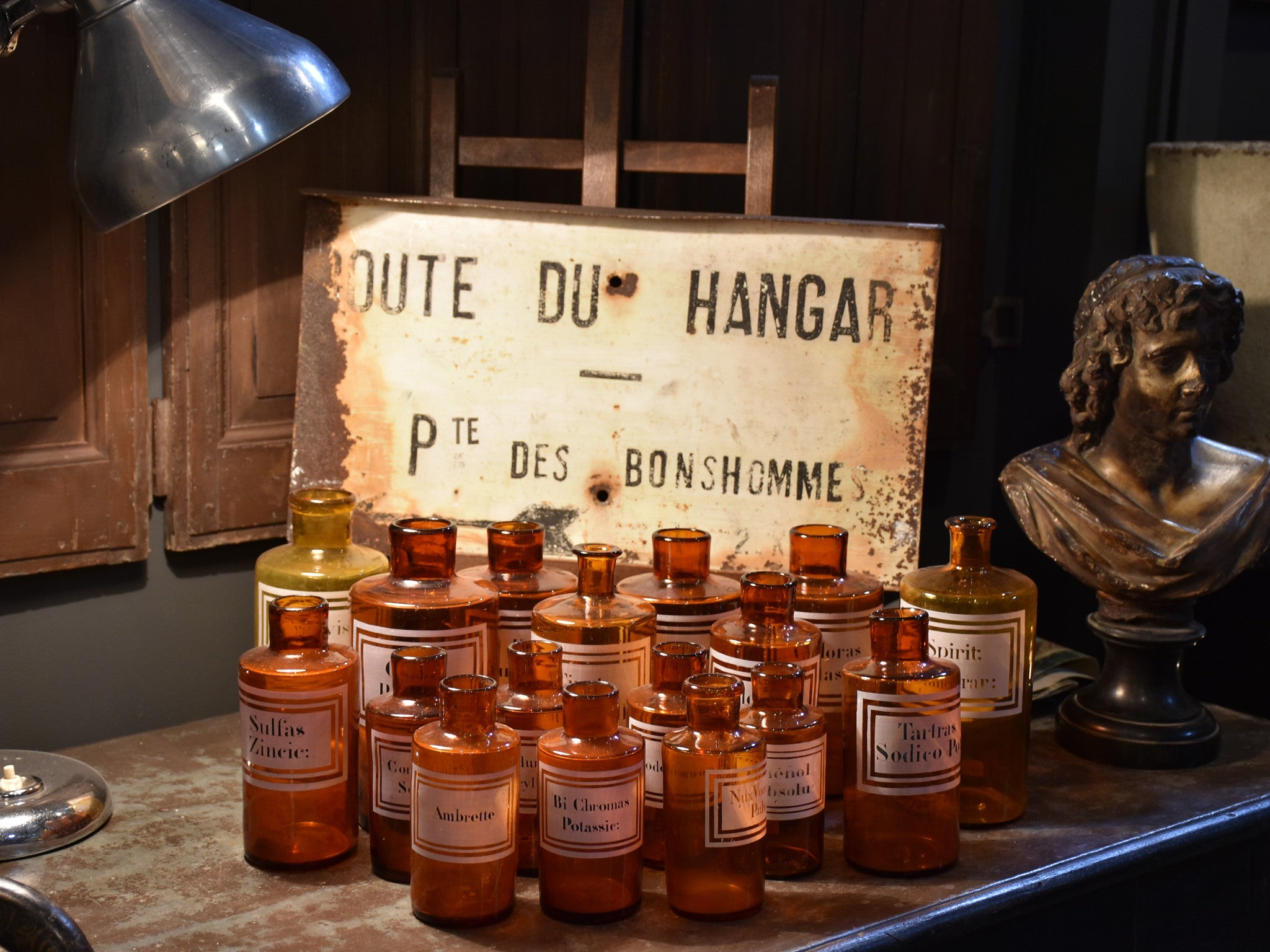 Set of 17 antique French apothecary glass jars