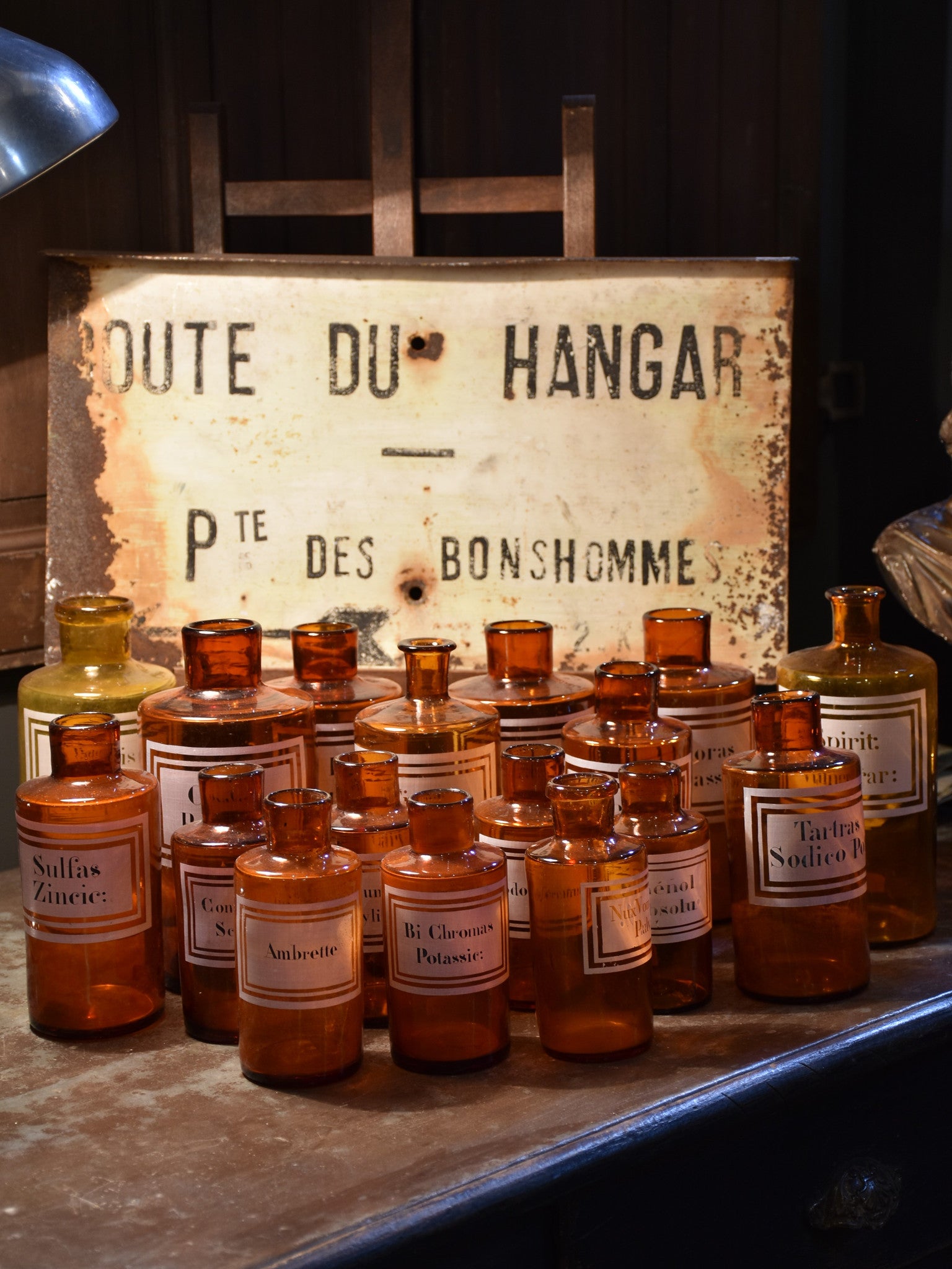 Set of 17 antique French apothecary glass jars