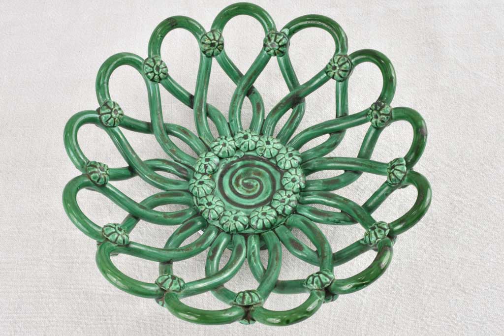 1950s woven ceramic bowl with green glaze Pichon Uzes 11½"