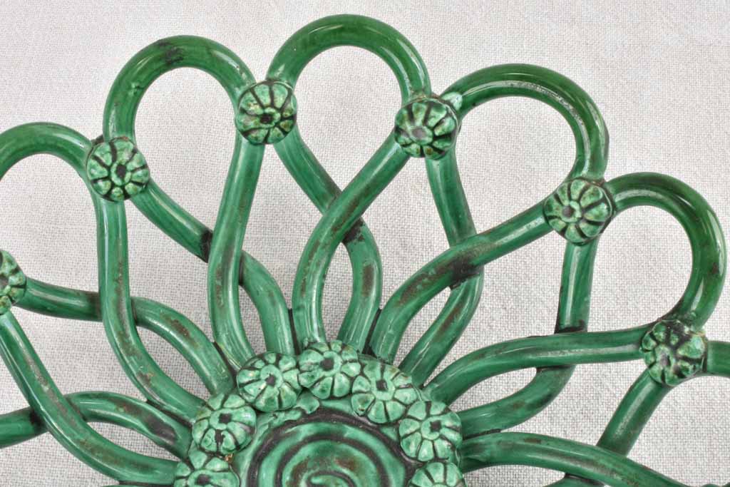 1950s woven ceramic bowl with green glaze Pichon Uzes 11½"