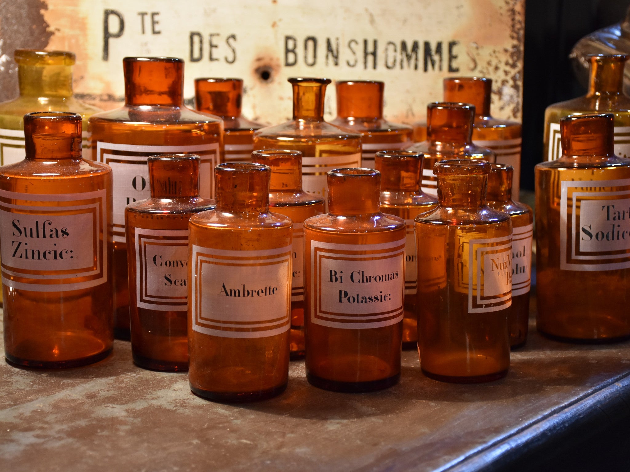 Set of 17 antique French apothecary glass jars