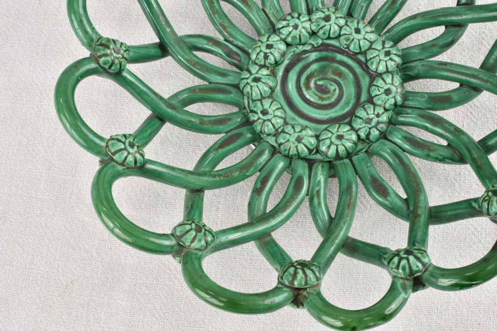 1950s woven ceramic bowl with green glaze Pichon Uzes 11½"