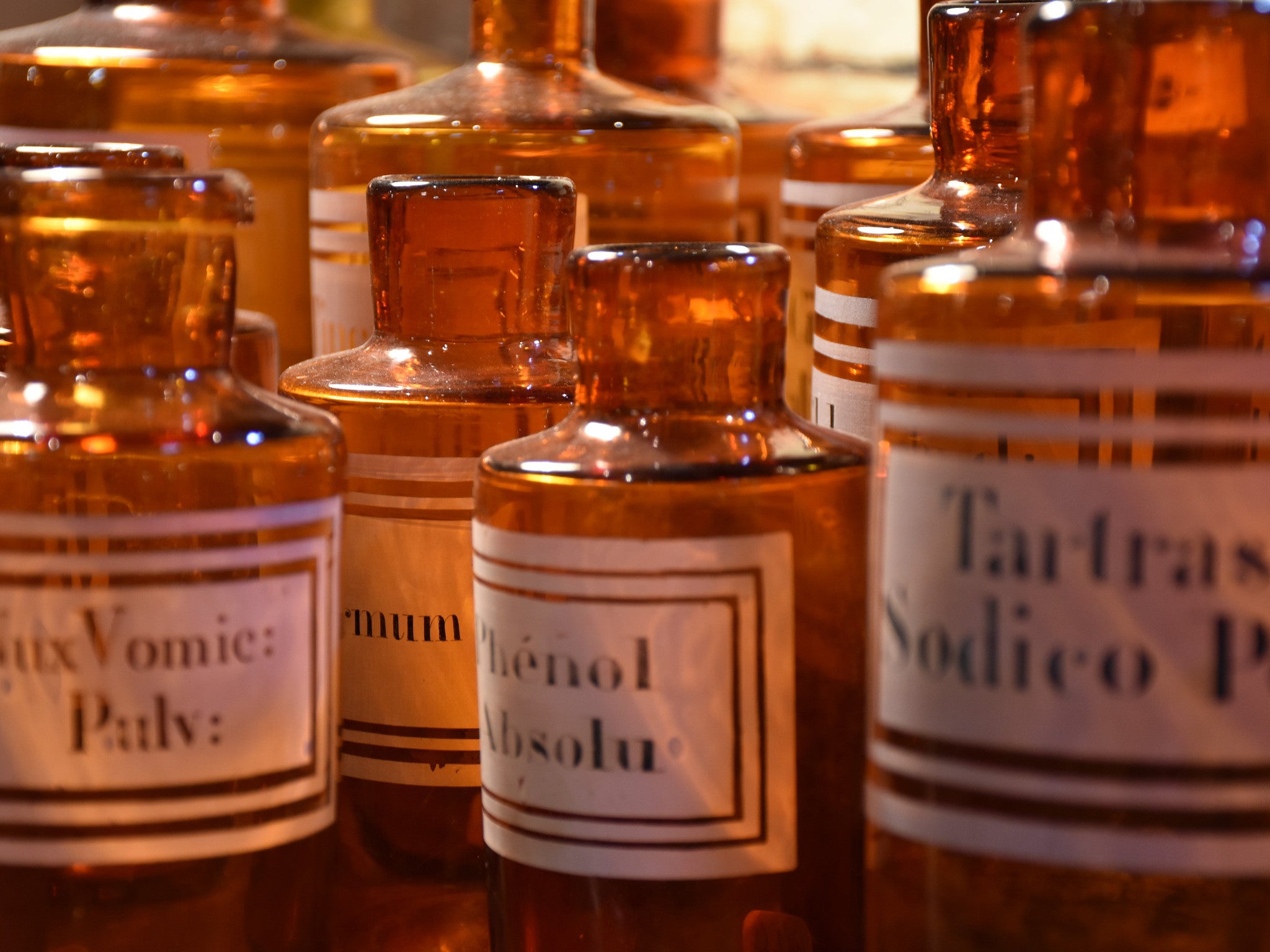 Set of 17 antique French apothecary glass jars