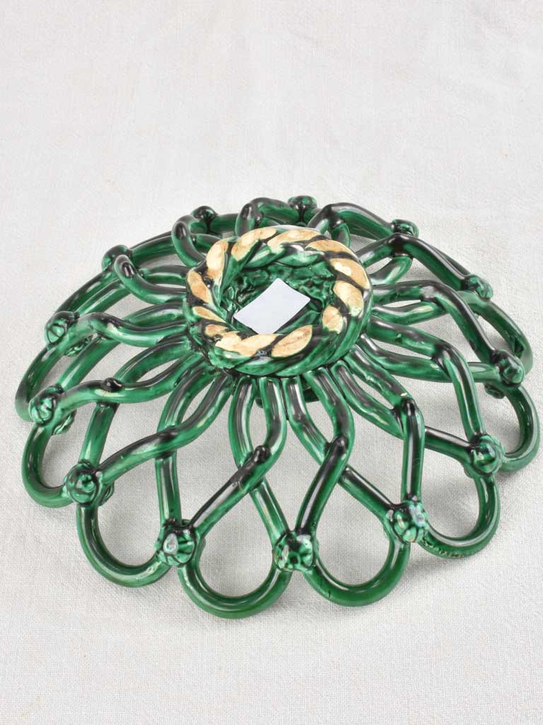 1950s woven ceramic bowl with green glaze Pichon Uzes 11½"