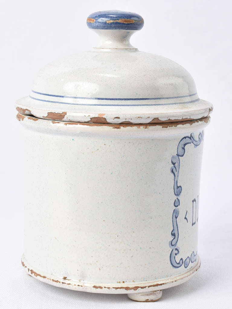 Vintage blue and white apothecary pot