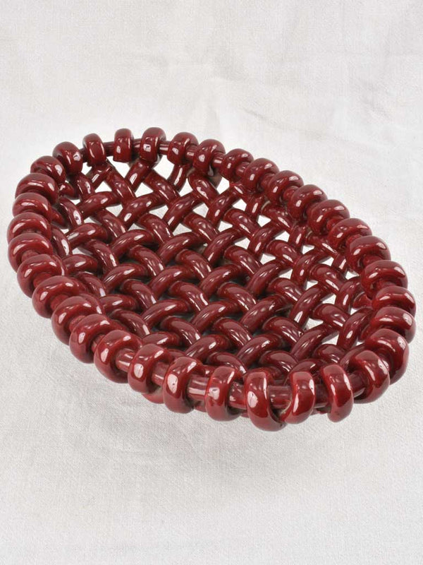 Stunning 1960s woven bowl Jerome Massier burgundy glaze - oval 16¼"