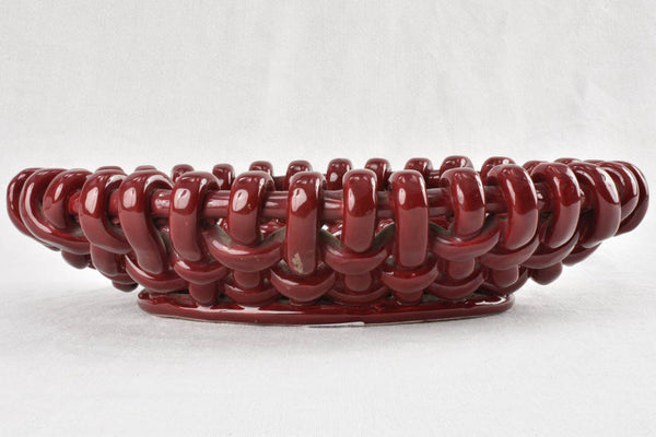 Stunning 1960s woven bowl Jerome Massier burgundy glaze - oval 16¼"