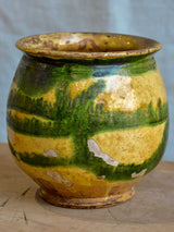 Antique French honey pot with green and yellow glaze