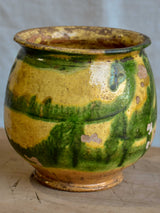 Antique French honey pot with green and yellow glaze 5 ¼''