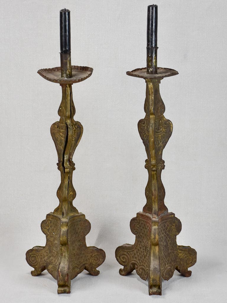 Charming Rustic Tole Candlestick Pair