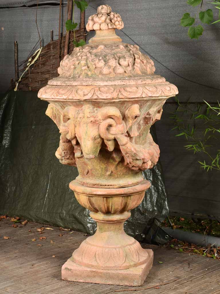 Extra-Large Pair Of Medici Urns w/ ram's heads 56"