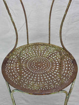 RESERVED Antique French garden chair with perforated seat and timeworn patina