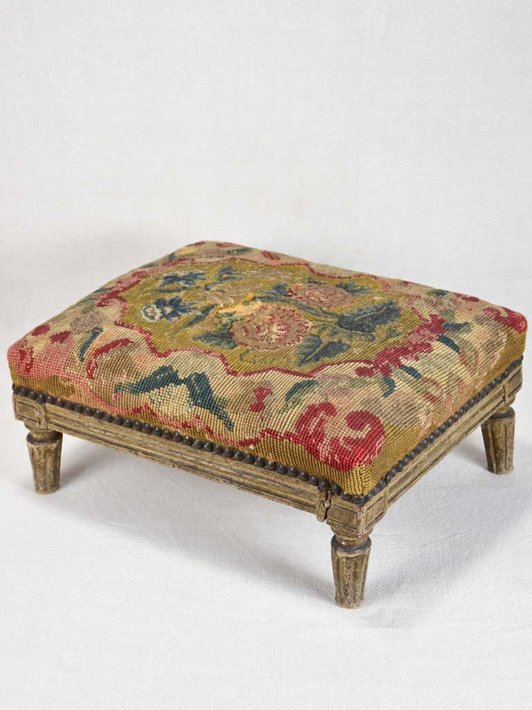 18th-century Louis XVI footrest with original cross stitch upholstery 13" x 16¼"