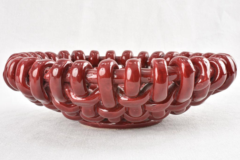 Stunning 1960s woven bowl Jerome Massier burgundy glaze - small