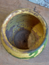 Antique French honey pot with green and yellow glaze 5 ¼''