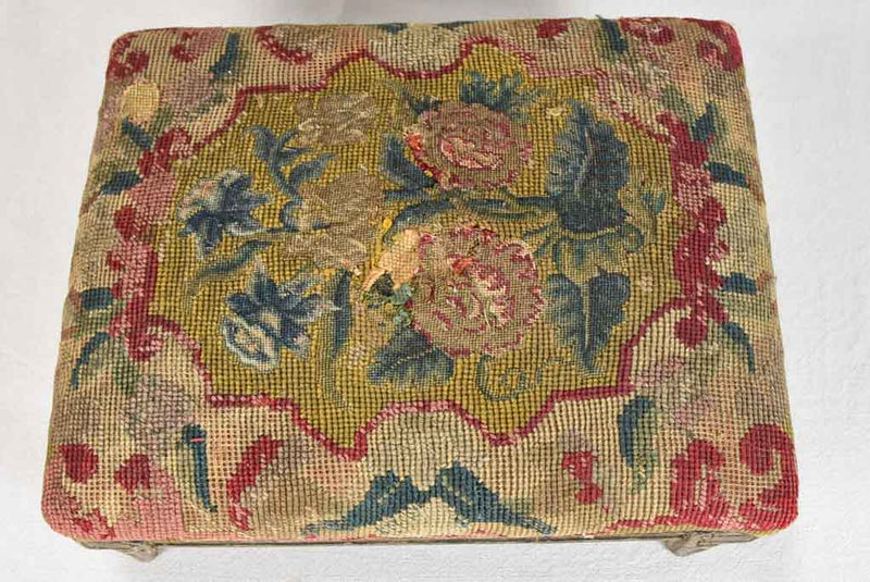 18th-century Louis XVI footrest with original cross stitch upholstery 13" x 16¼"