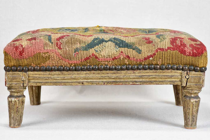 18th-century Louis XVI footrest with original cross stitch upholstery 13" x 16¼"