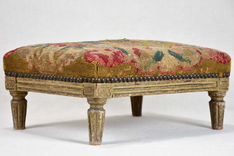 18th-century Louis XVI footrest with original cross stitch upholstery 13" x 16¼"