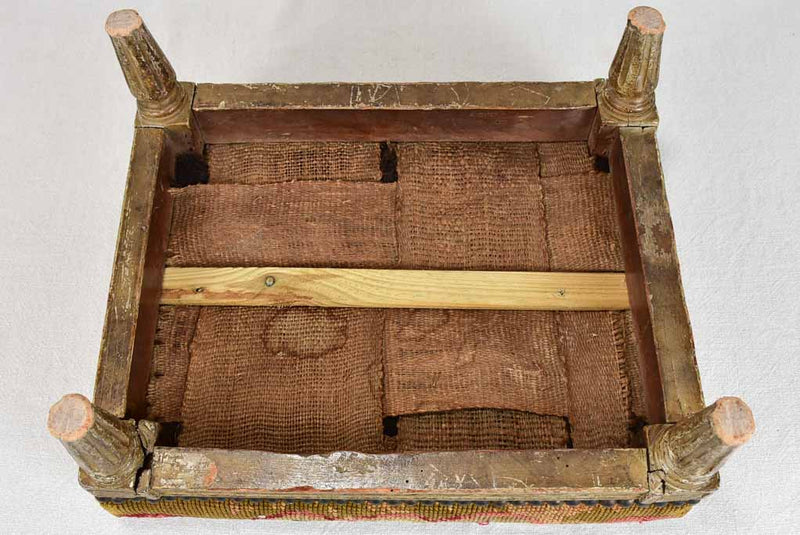 18th-century Louis XVI footrest with original cross stitch upholstery 13" x 16¼"