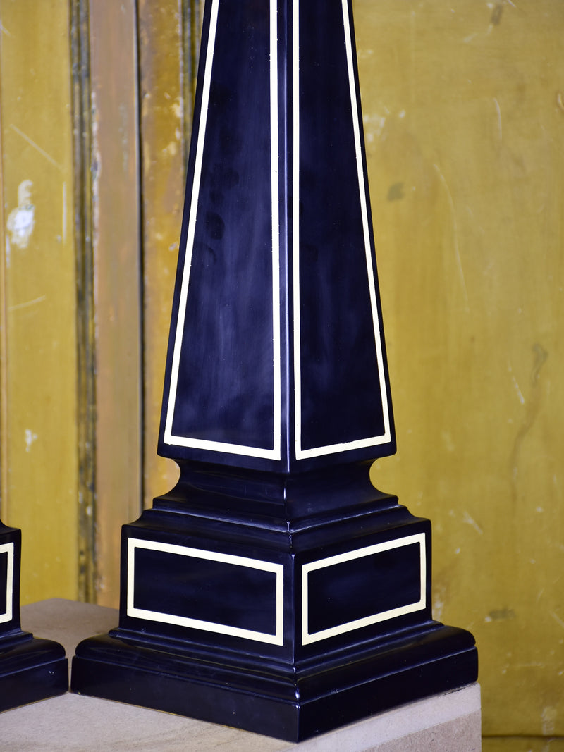 Pair of black Maison Jansen resin obelisks