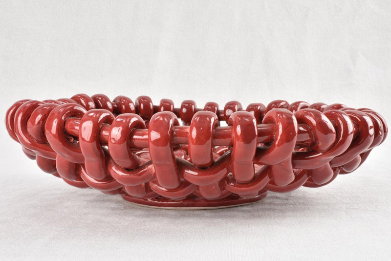 Stunning 1960s woven bowl Jerome Massier burgundy glaze - large 14¼"