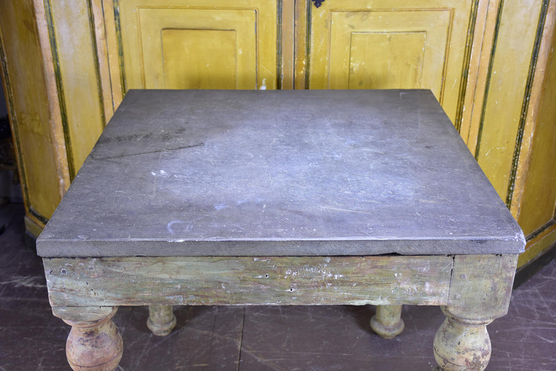 19th century square sculptor's table with slate top