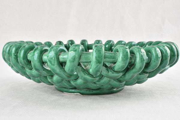 Stunning 1960s woven bowl Jerome Massier green glaze 12½"