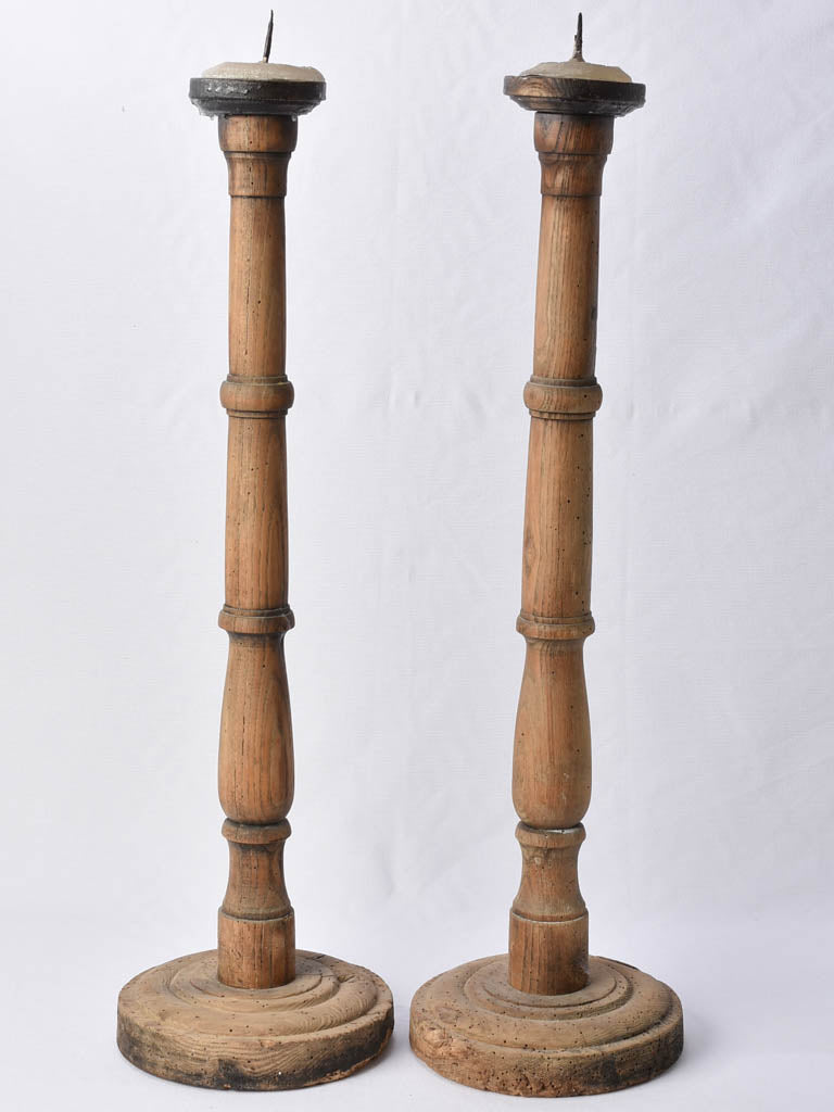 Antique French wooden pricket candlesticks