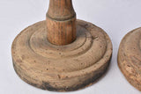 Weathered wooden pricket candlesticks, French