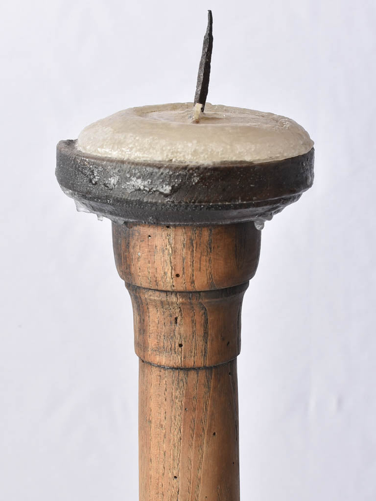 Rustic wooden candlesticks with iron spike