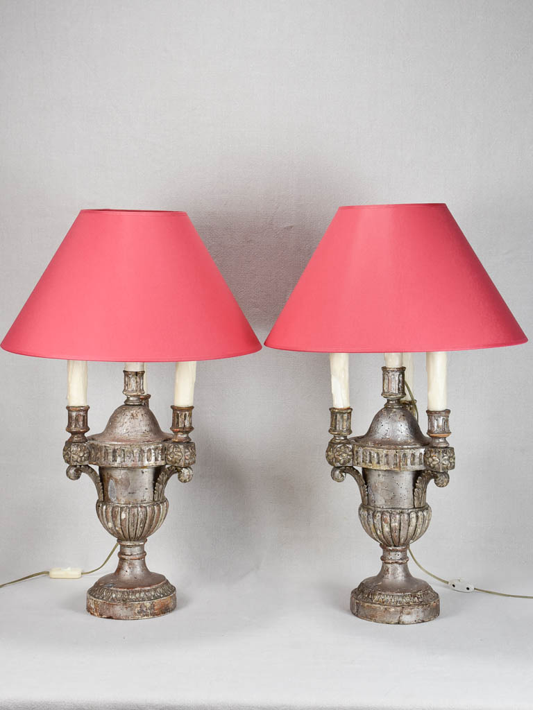 Pair of 18th-century silvered Italian lamps 29½"